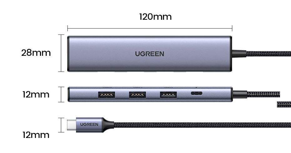 Ugreen 35580 Hub Revodok USB Type-C 5 trong 1 ra HDMI 4K@30Hz, USB 3.0, Sạc PD 100W cao cấp